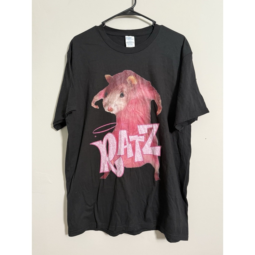 Funny Rat T shirt Mouse Ratz Men Women Unisex BRATZ Y2K Humor Sz‎ L Black